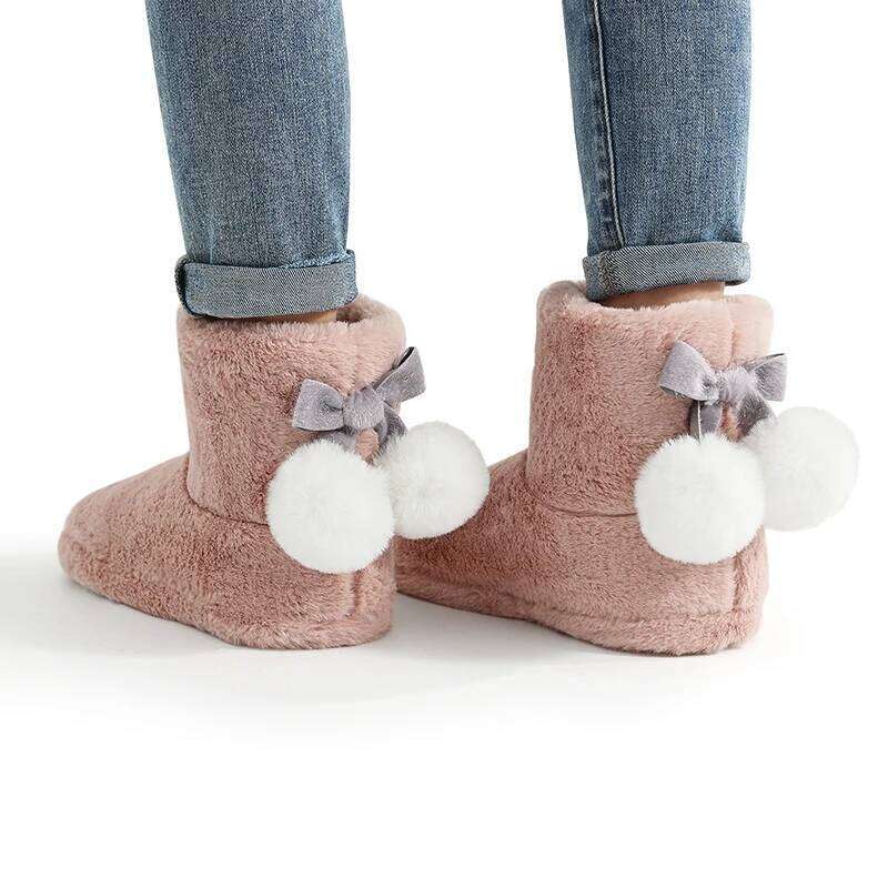 Kidmi Winter Fuzzy Fashion Hairball Indoor Cute Warm Fluffy Snow Boots Antiskid Women Shoes