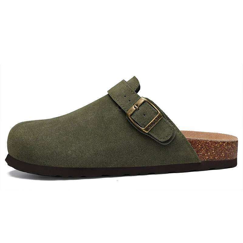 Kidmi New Cow Suede Women's Potato Shoes Adjustable Strap Cork Insole Mules Outdoor Unisex Clogs Slippers With Arch Support