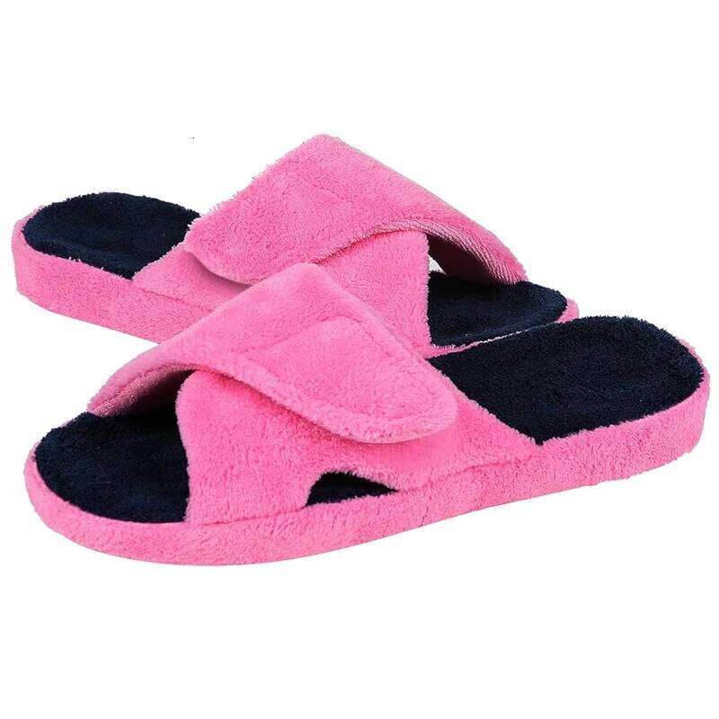 Kidmi Women Winter Orthopedic Home Adjustable Indoor Slippers Fashion Open Toe Corduroy Bedroom Slides Fur Cotton Shoes