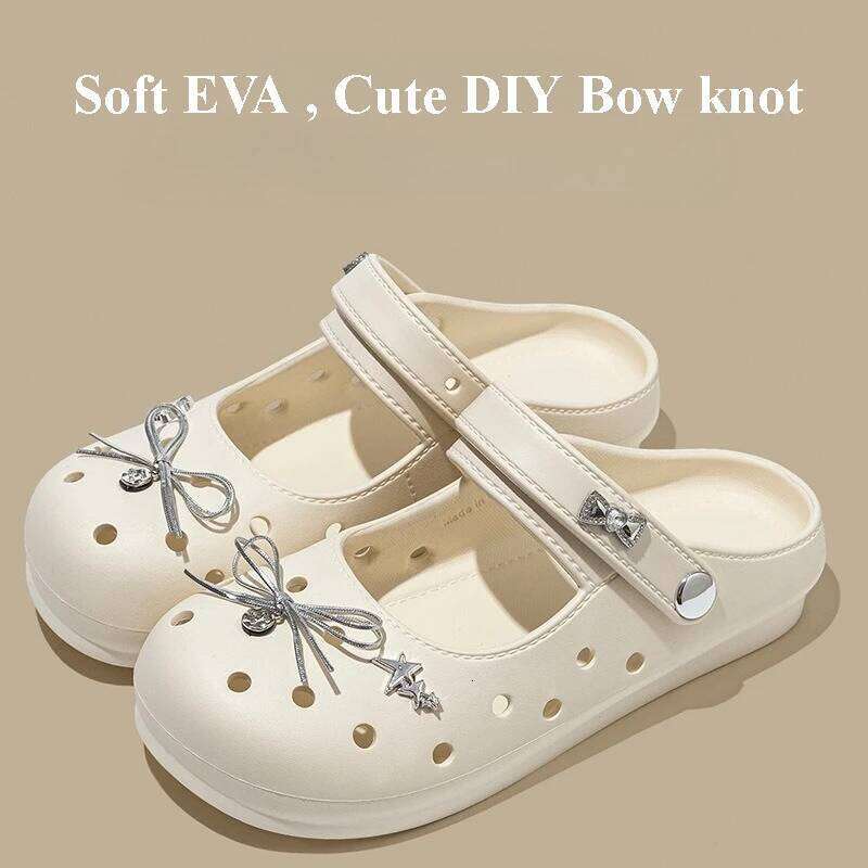 Cute DIY Bow Knot Indoor Street Slippers For Women Fashion Clogs Female Summer Shoes Soft EVA Anti-slip Ladies Home Beach Slides