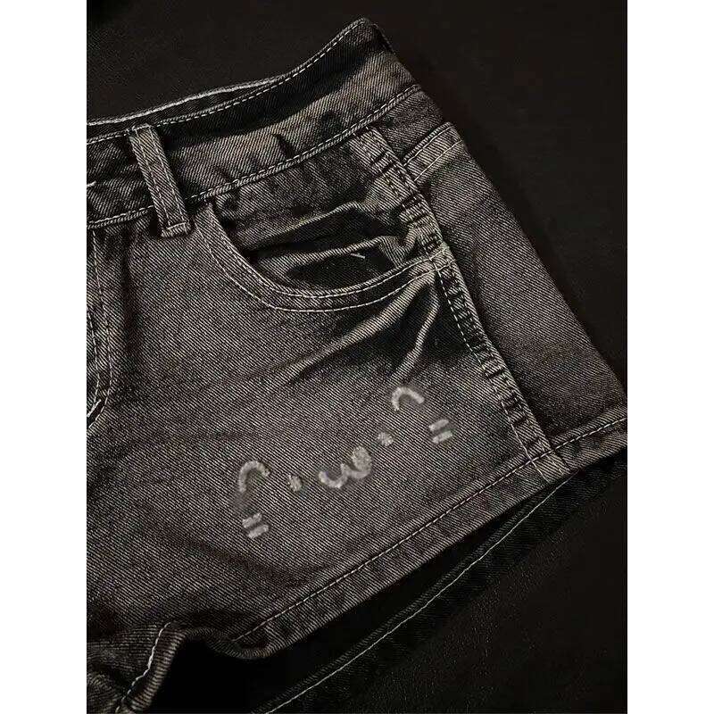 2026 Summer New Cute Diamond Denim Low Waist Super Female Slim Black Gray Tight Y2k Shorts Hot Pants XJ260305