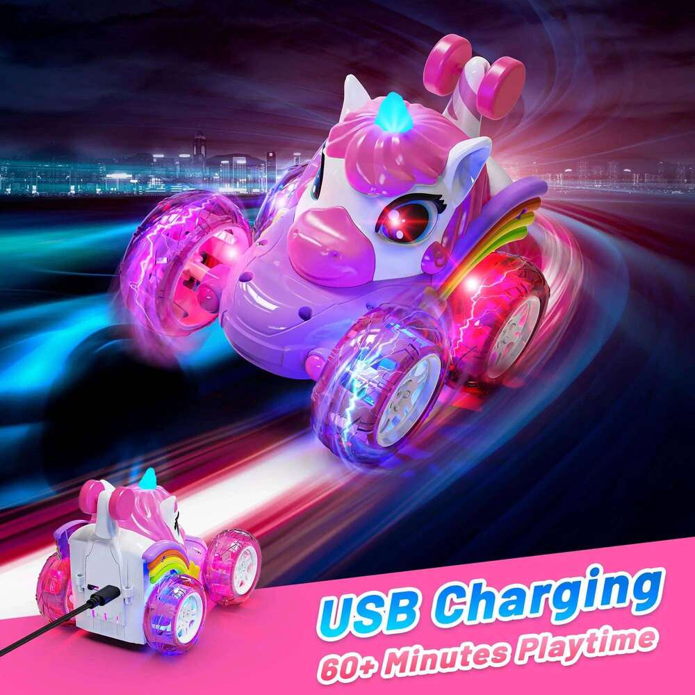 2.4G RC Unicorn for Girls Remote Control Stunt Car with Lights, Drift, Chase, Twist Dance, Fun Birthday & Holiday Gift Z260304