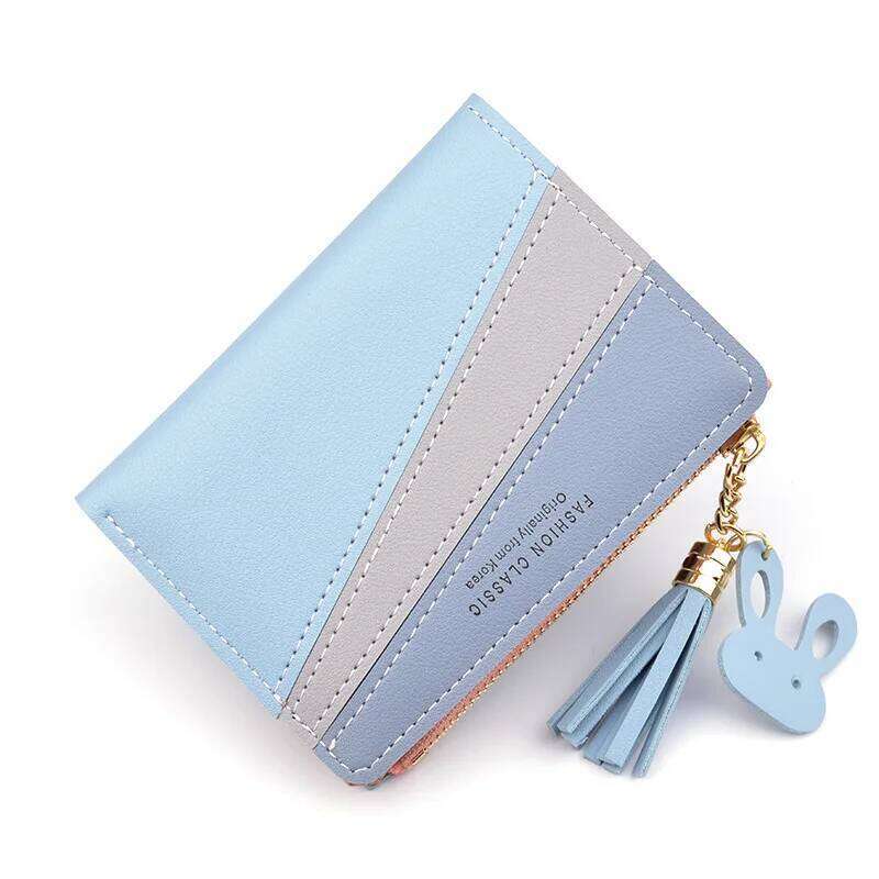 Women Wallet Patchwork Design Small Zipper Coin Purse Tassel Decoration Money Bag Simple Card Holder Contrast Color PU Leather C260304