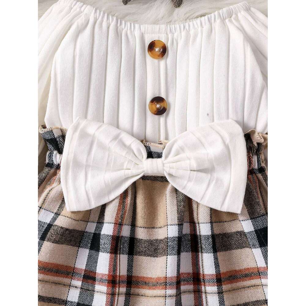 Baby Girls Summer Long Sleeve With Button Plaid For Preppy Style Party Dress Z260304