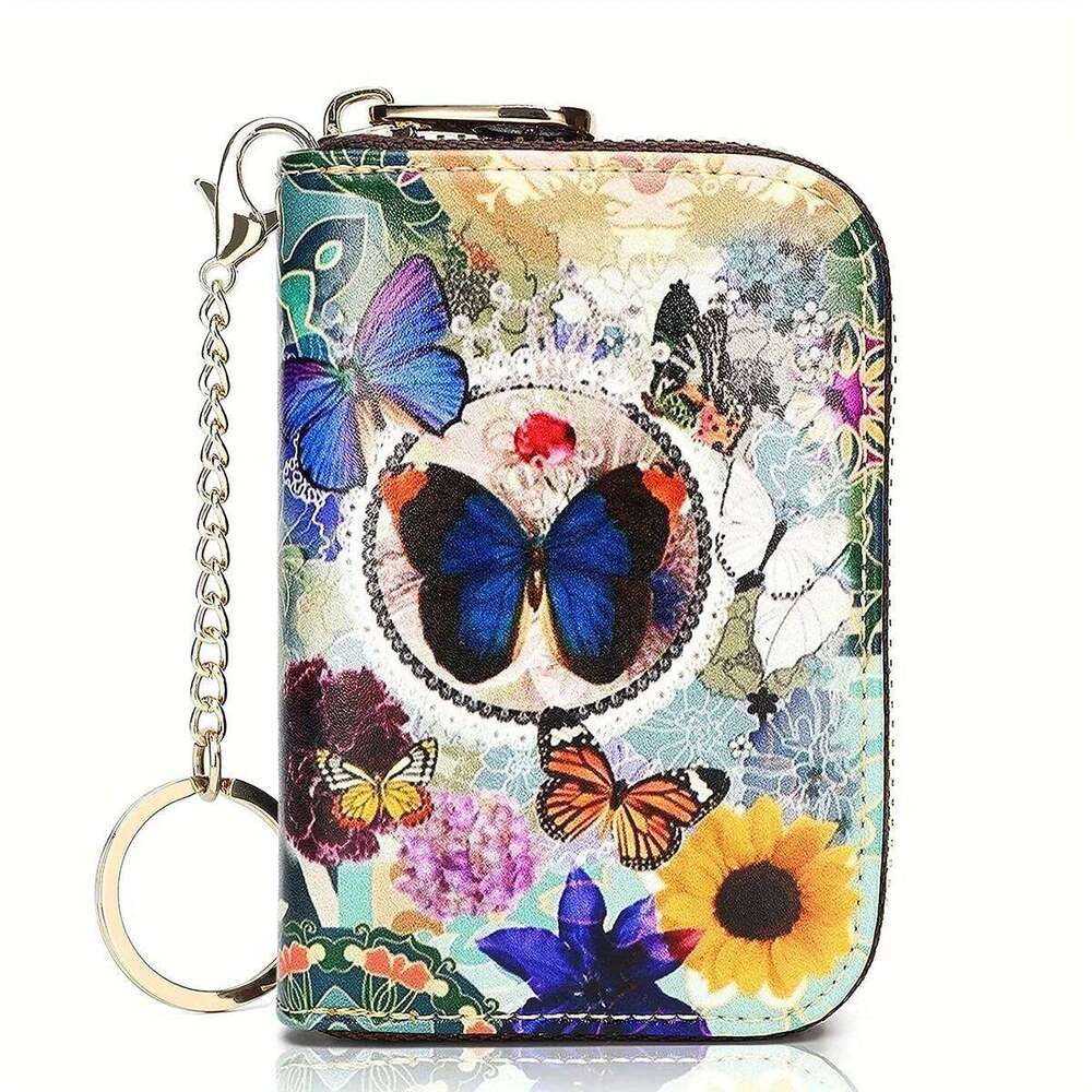 High quality leather Men Women Holder Small Zipper Wallet Solid Coin Purse Key Ring Design RFID Business Credit Card Bags C260304