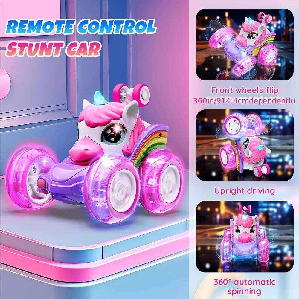 Remote Control Car Girls, Unicorn 360 Rotating 4WD Stunt RC Cars with Cute Lights, Rechargeable Toys-Kid for Birthday Gifts Z260304