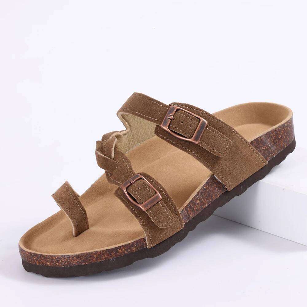 Kidmi Summer New Women's Cork Footbed with Arch Support Comfortable Slip-On Slide Sandals With Double Adjustable Buckles