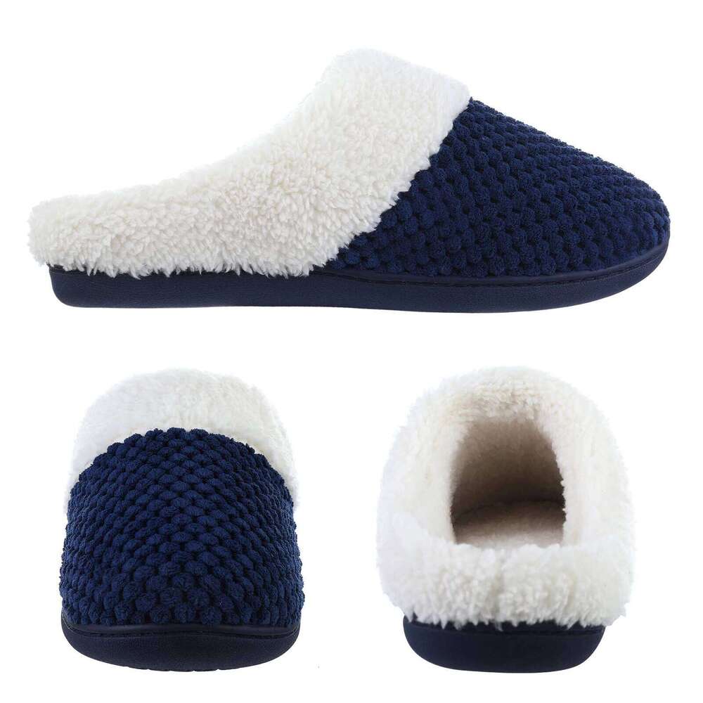 Kidmi Women's Fuzzy House Cozy Fleece Lined Winter Warm Slippers Unisex Indoor Non-slip Durable Waffle Fur Cotton Shoes
