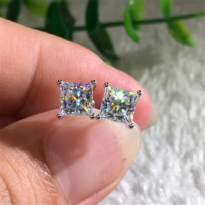 Luxury Cubic Zirconia Earrings for Women Men 18K White Gold Silver Plated Four-Prong Square CZ Crystal Earrings Sparkling Diamond Earring Fine Wedding - view 7