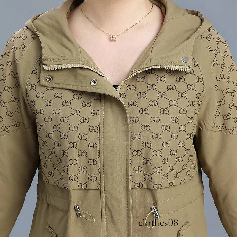 Faionable Spring Autumn Women's Jaet Middle-Aged Mom Ele Lady Upper Body Loose Fit Polyester Zipper Hooded Coat