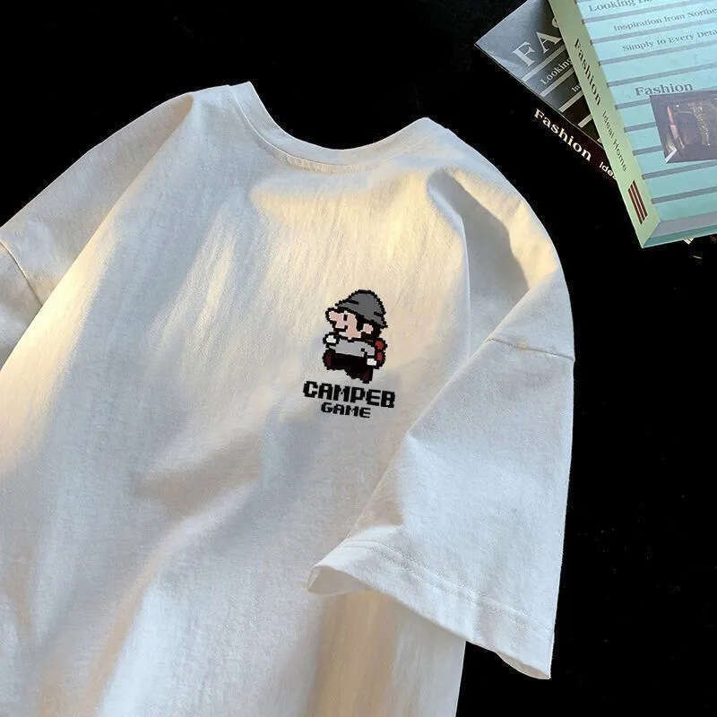 Summer men's and women's pure cotton T-shirts are fashionable, simple, loose, comfortable, basic, multifunctional short sleeved tops with em