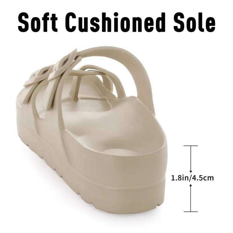 Kidmi Women's Slippers Platform with Arch Support Adjustable Buckle Comfortable Lady Slides Summer Beach Sandals