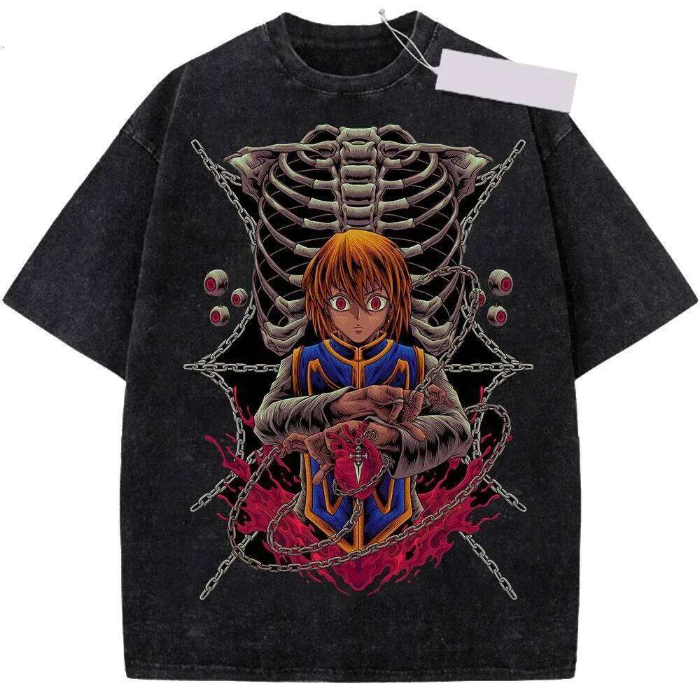 Anime X Hunter Manga Peripherals Tees Killua GON Kurapika Leorio Graphic Print Washed Vintage T-Shirt Cotton Harajuku Tee H260304 - view 3
