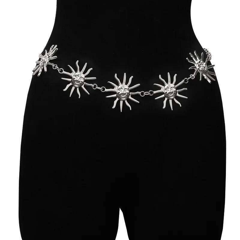 Chunky Multilayer Punk Gothic Moon Sun Metal Waist Belts for Women Dress Body Chain Jewelry S260304