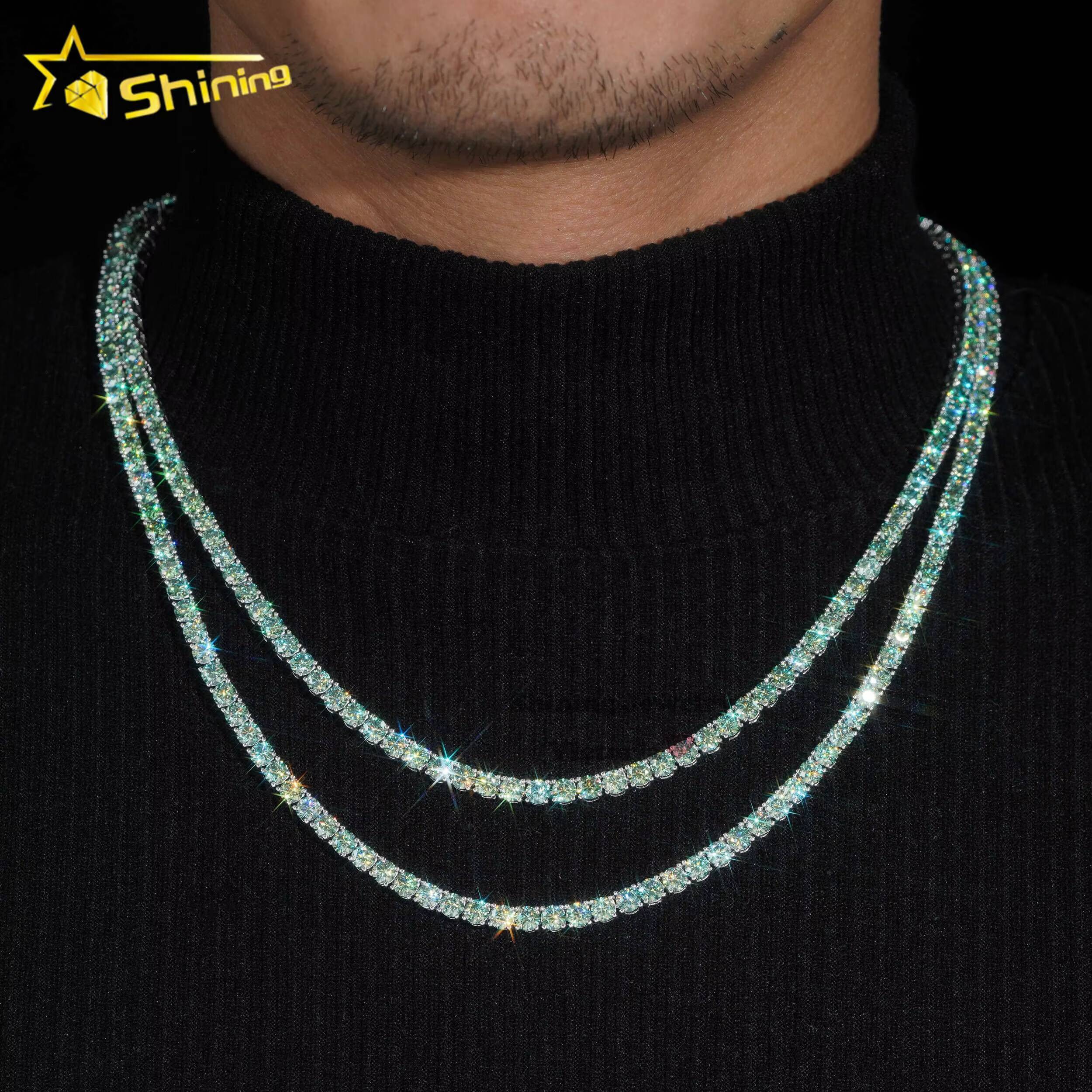 Pass Diamond Tester Fashion Jewelry 14k Gold Necklace 925 Sterling Silver Green Blue Colour Vvs Moissanite Diamond Tennis Chain