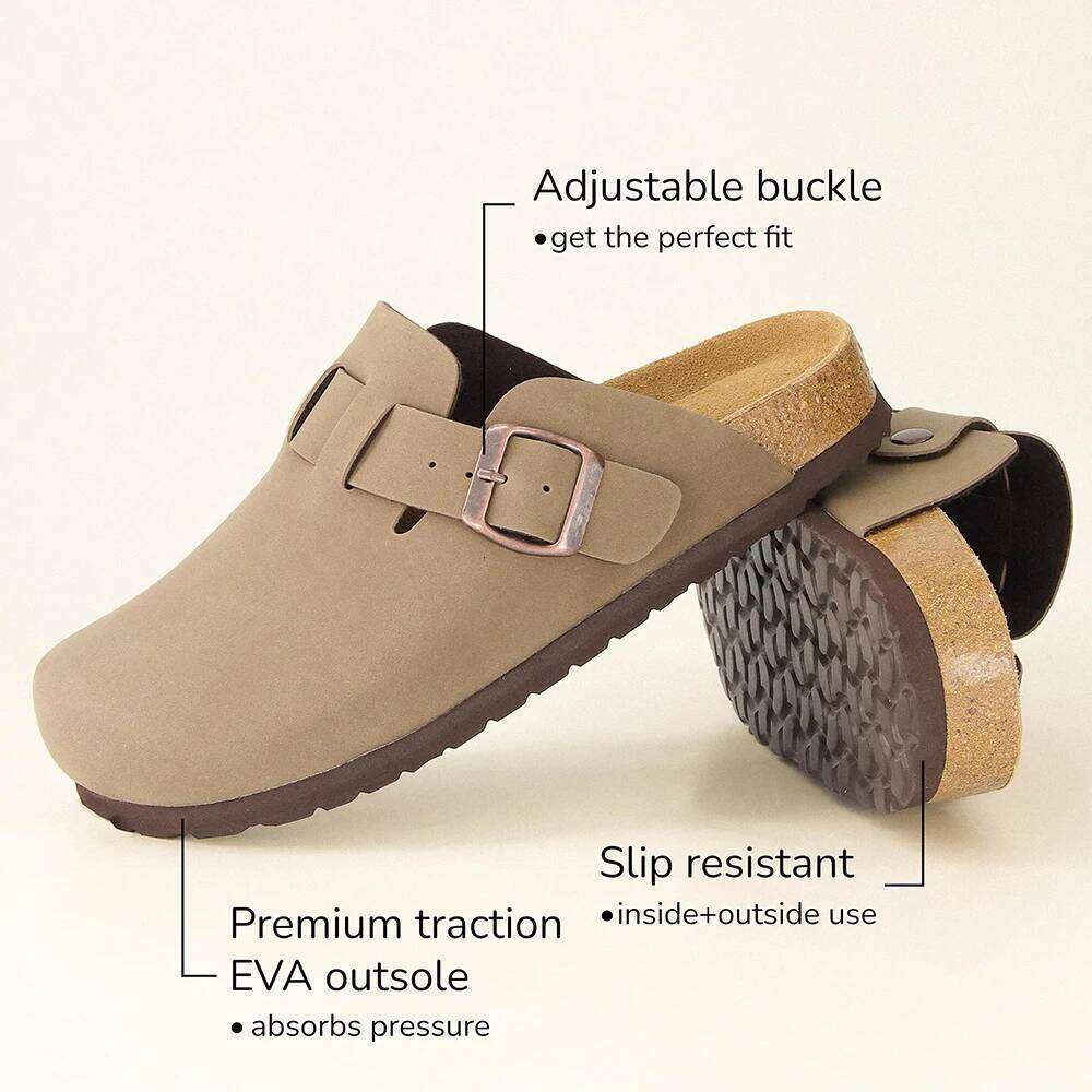 Kidmi Suede for Women Men Clogs Slippers Soft Cork Footbed Leather Mules Comfort Potato with Arch Support Home Shoes