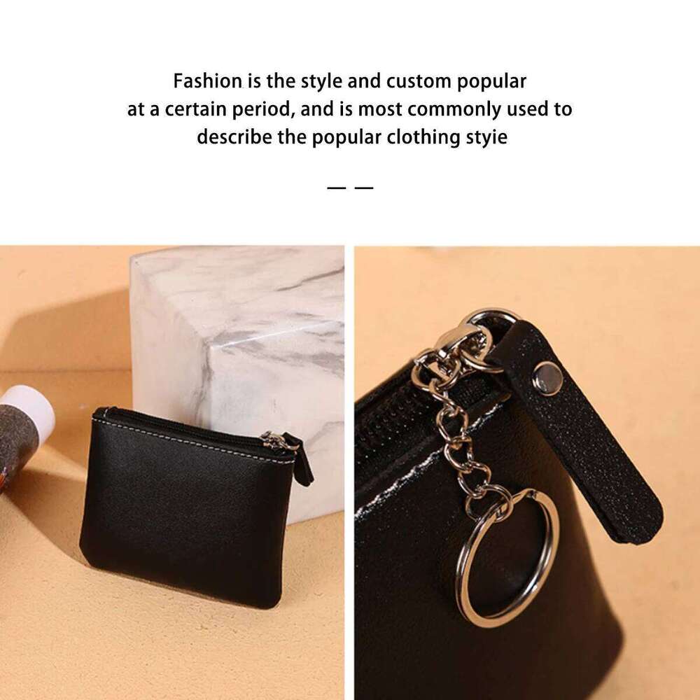 Black Fashionable Ladies' Zipper Short Wallet, Solid Color Card Pocket, Key Case, Coin Purse, 1 Piece C260304