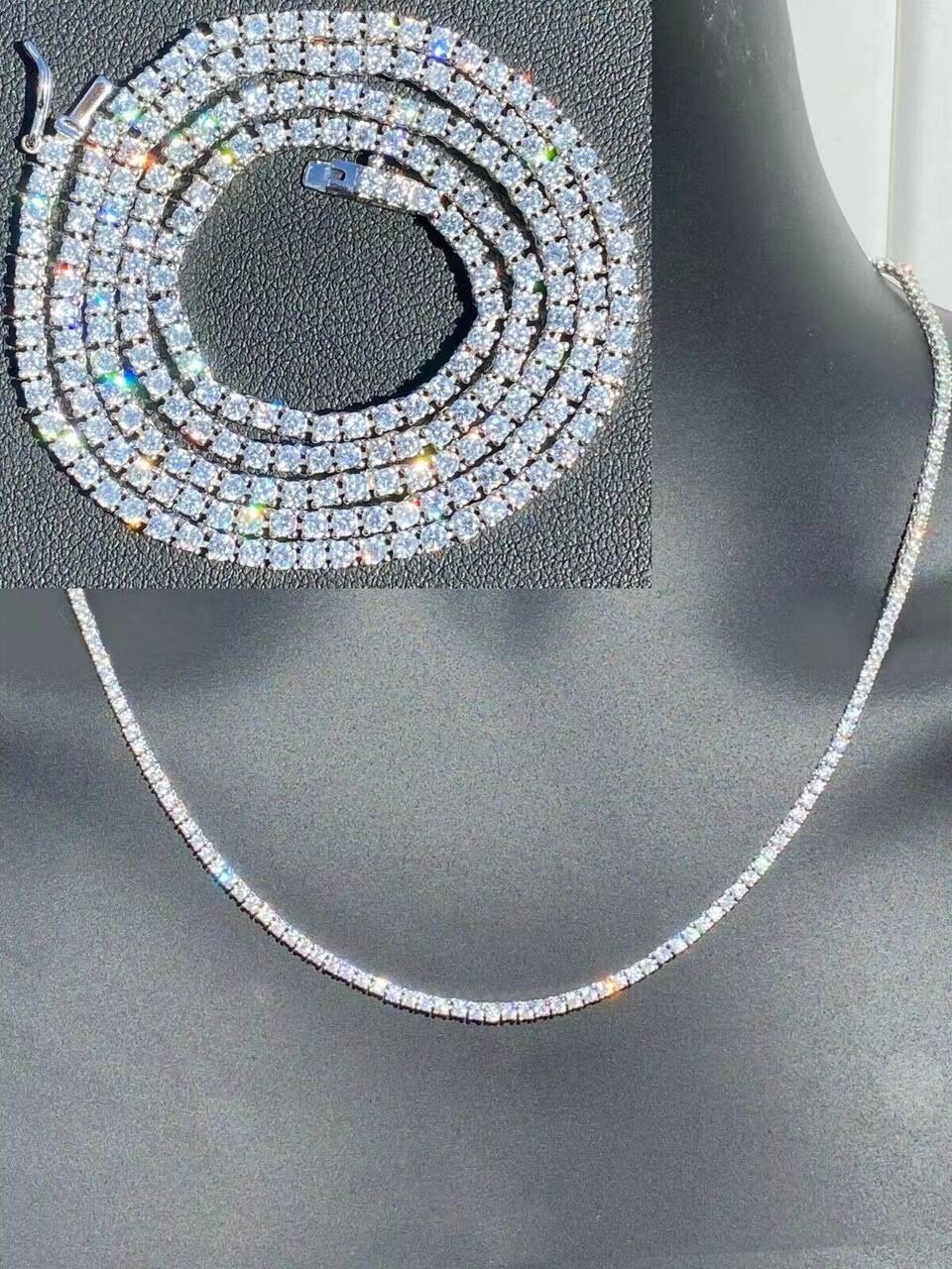 MaiYi Custom 2mm VVS Moissanite Tennis Necklace Passes Diamond Tester Solid 925 Sterling Tennis Chain Moissanite for Women Men