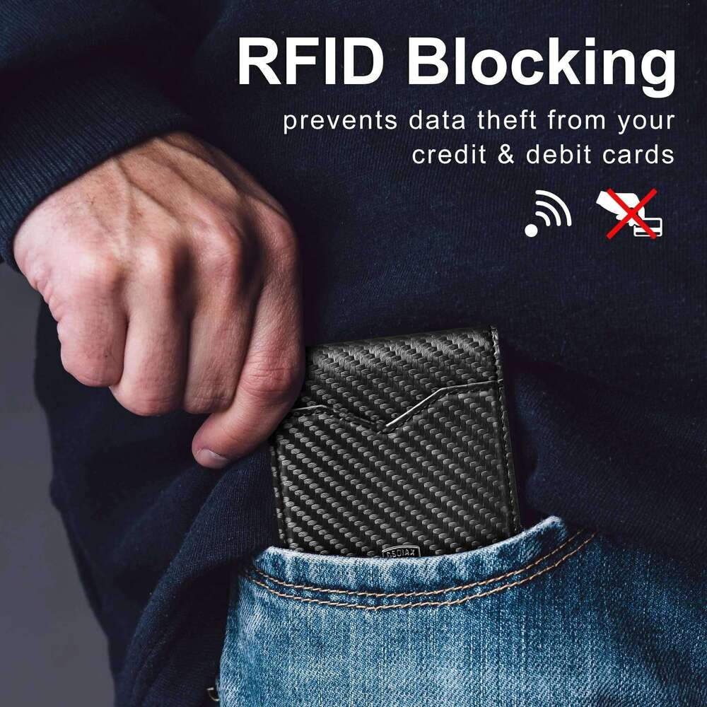 1pc RFID-Blocking Ultra-Thin Men's Wallet Carbon Fiber Inspired, Minimalist Design - Perfect for Daily Use & Stylish Gift Box C260304