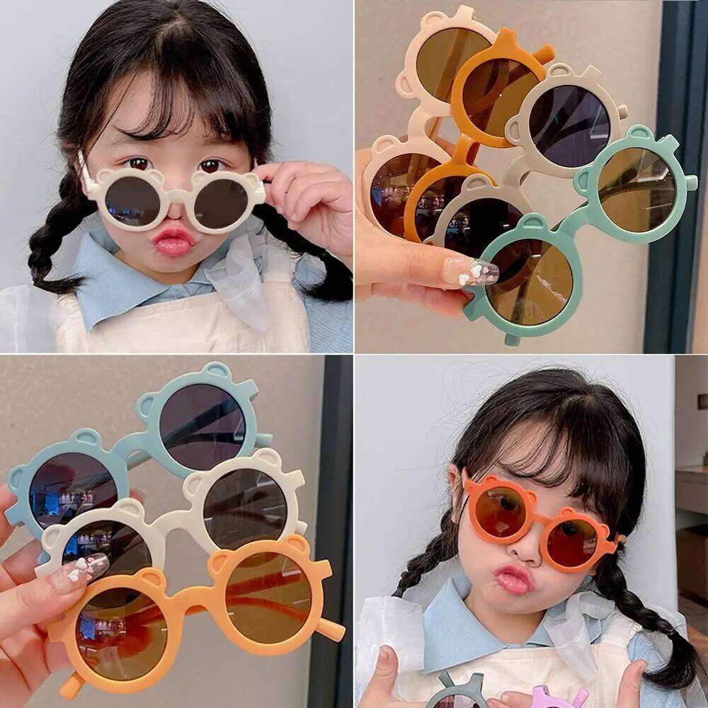Kids Girls Boys Sun Glasses Cute Bear Ears Colorful Frame Sunglasses UV400 Protection Children Korean Decorative Mirror Z260305