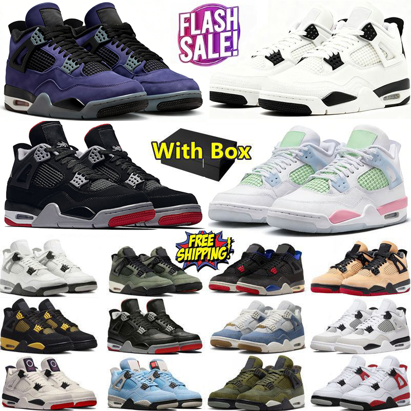 Designer Sneakers Basketball 4 Mens Womens 4s Laker bred Black Cat Military Canvas Red University Blue Thunder Pink Trainers Outdoor Sports shoes