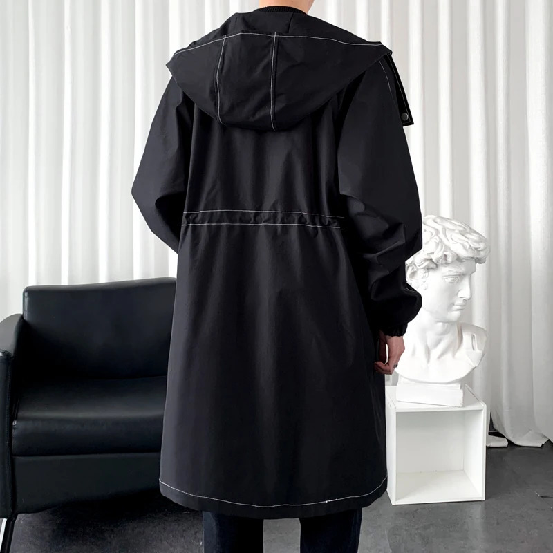 Autumn Men Korean Style Trench Fashion Solid Color Casual Long Coat Male Streetwear Loose Windbreaker Fleece Overcoat 260302
