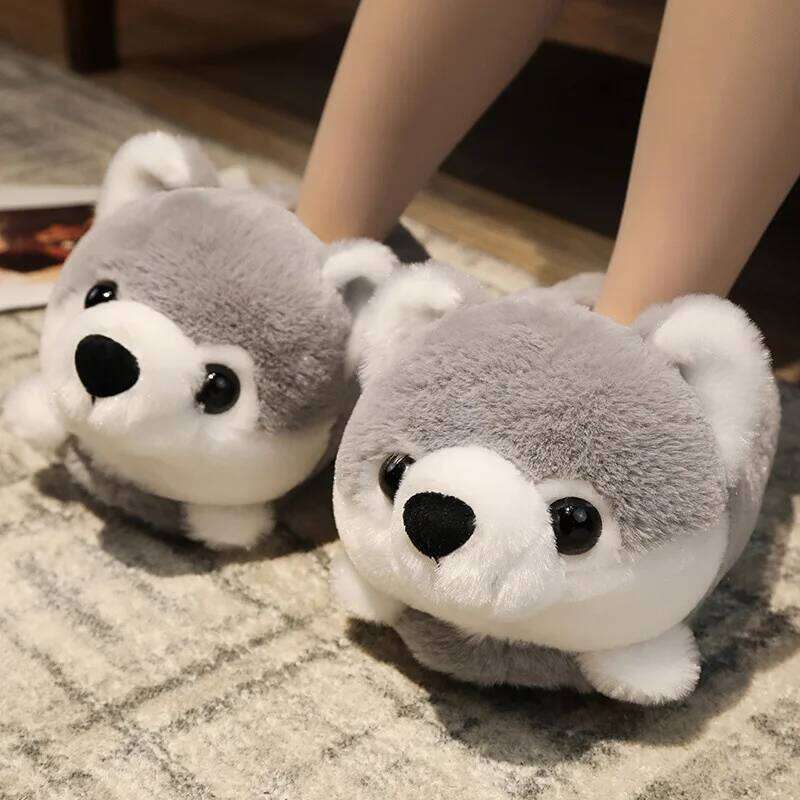 Funny Slippers Women Cute Rabbit Husky Shoes Indoor Home Warm Plush Soft Sole Girl Cartoon Hamster Flurry Winter Footwear