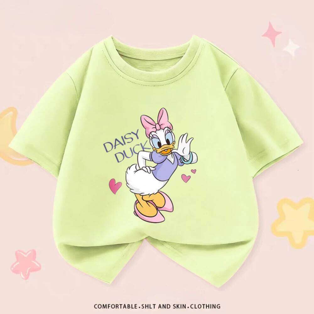 Disney Simple Fashion Cute Girls Tshirts Printed Daisy Duck Kids Short Sleeve Tees Children Clothing Summer Loose Casual T-shirt 0-neck XJ260304