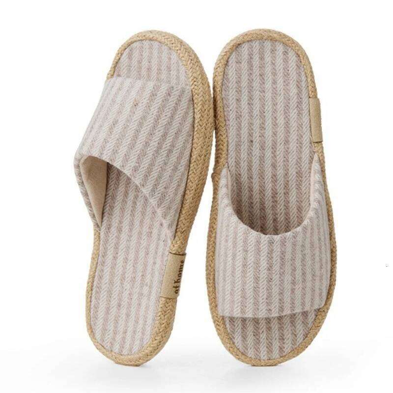 Janpanest Cotton Linen Slippers For Womeen Men Leisure House Shoes Striped Style Anti-slip Couples Home Breathable Slides
