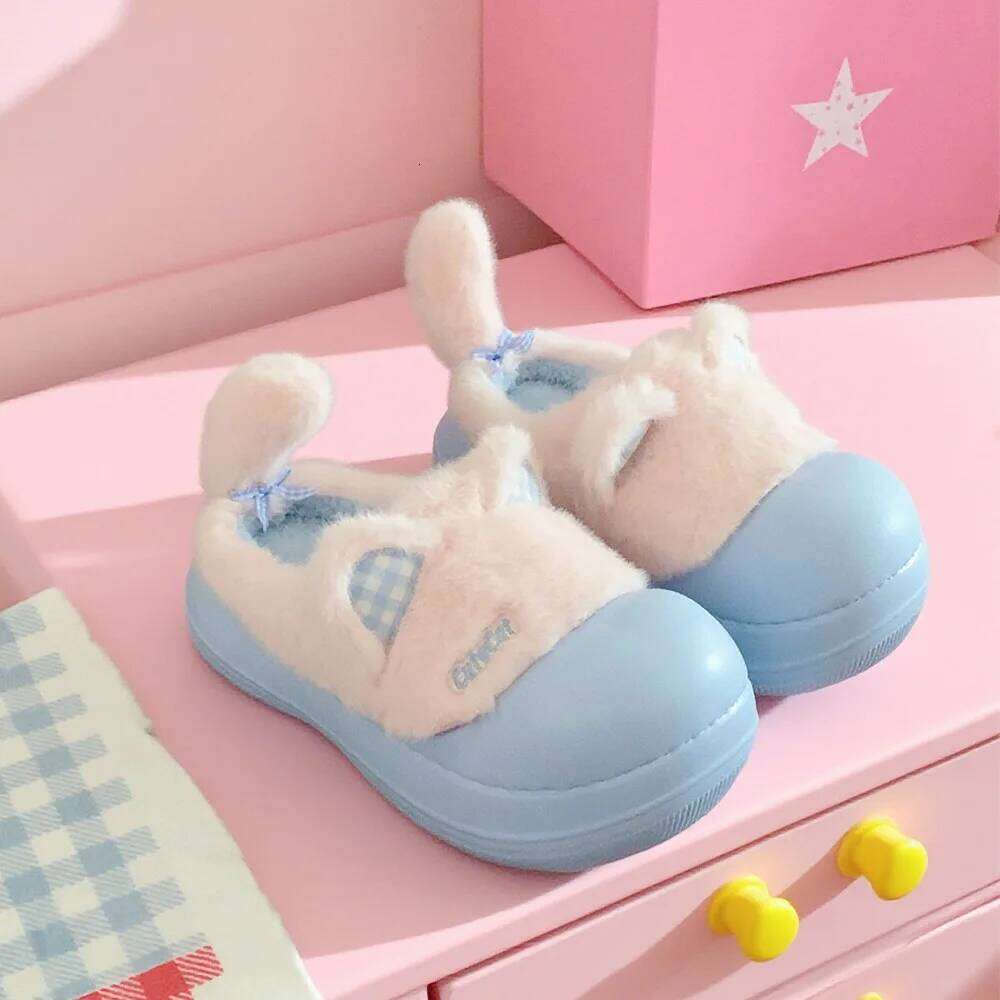 Cute Cartoon Cat Waterproof Fluffy Slippers For Girls Street Warm Shoes Soft EVA Anti-slip Women Home Daily Cotton Slipper