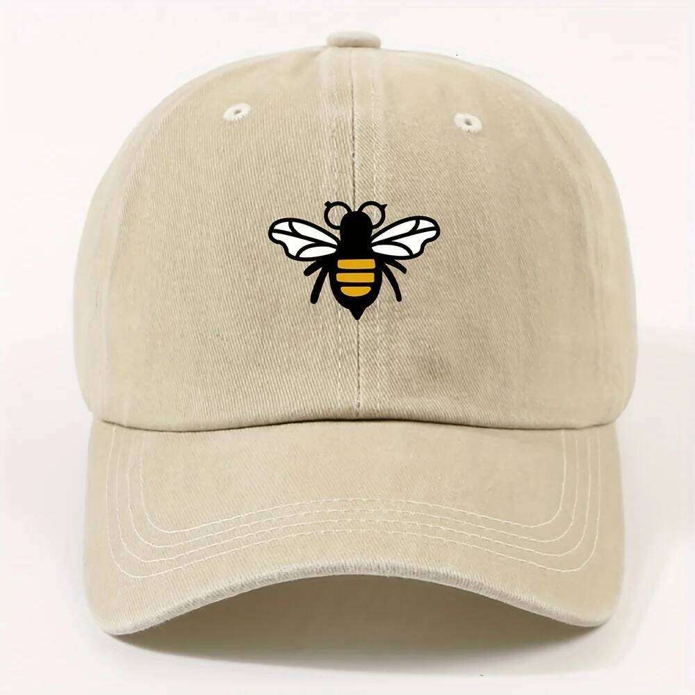Fashionable bee patterned baseball cap for both men women, casual street style retro duckbill cap, outdoor travel and hiking Y260304