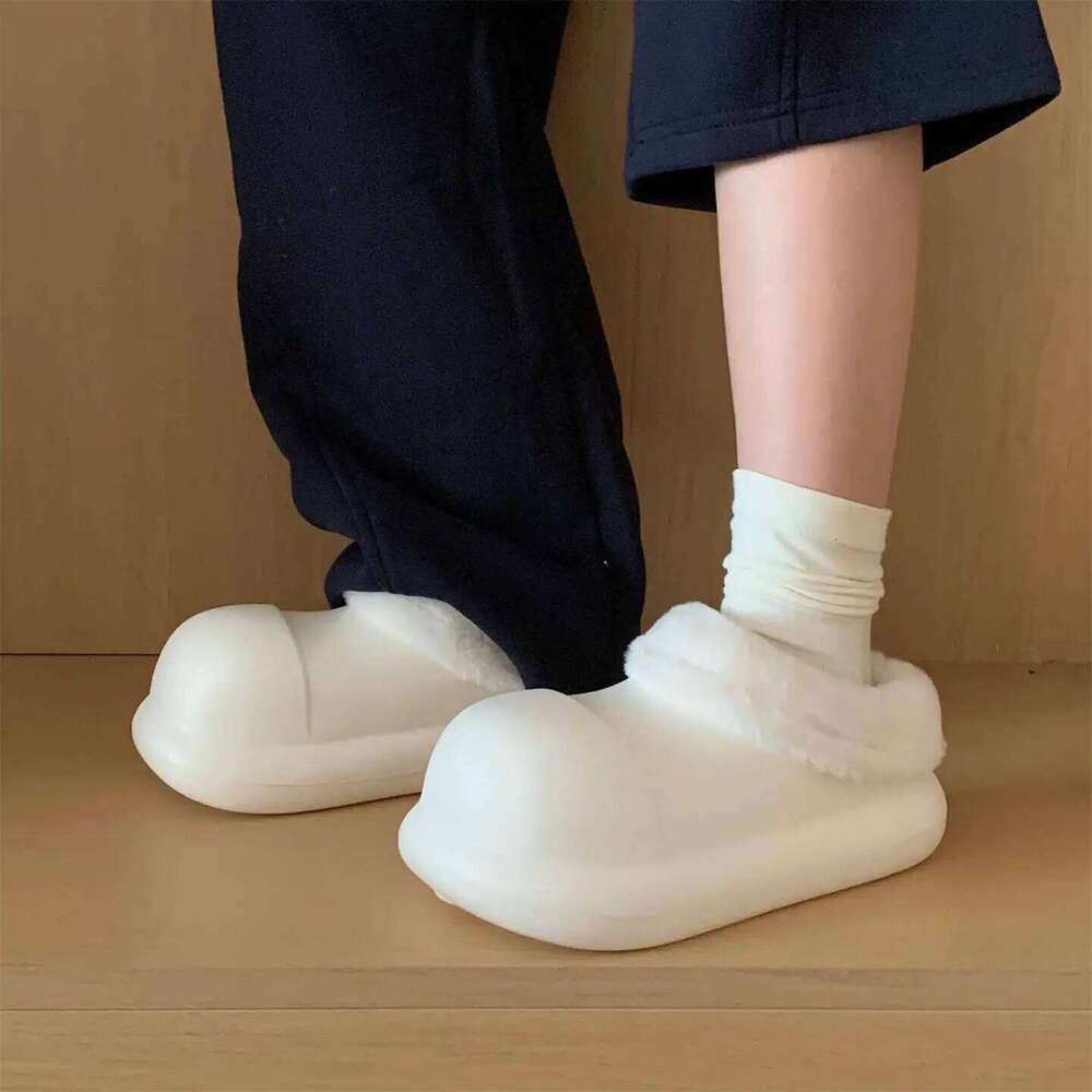 Waterproof Indoor Street Fluffy Slippers For Women Winter Warm Platform Soft EVA Thick Sole Female kitchen Working Shoes