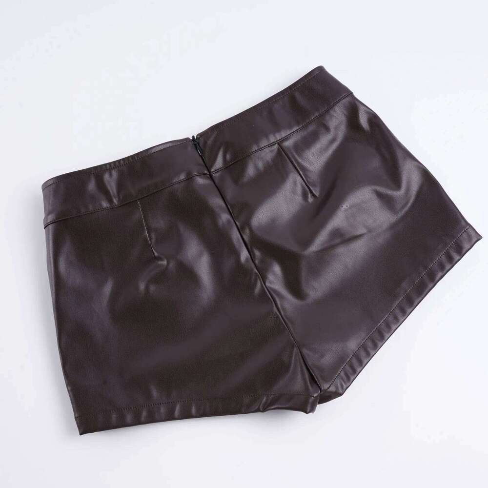 Y2K Spice Girl Splicing Drawstring Strap Zipper Pu Leather Shorts Women XJ260305