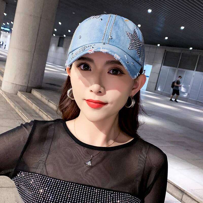 Cap Spring Summer Cowboy Rhinestone star Denim Baseball Hat Women Korean Vintage New Sunshade Y260304