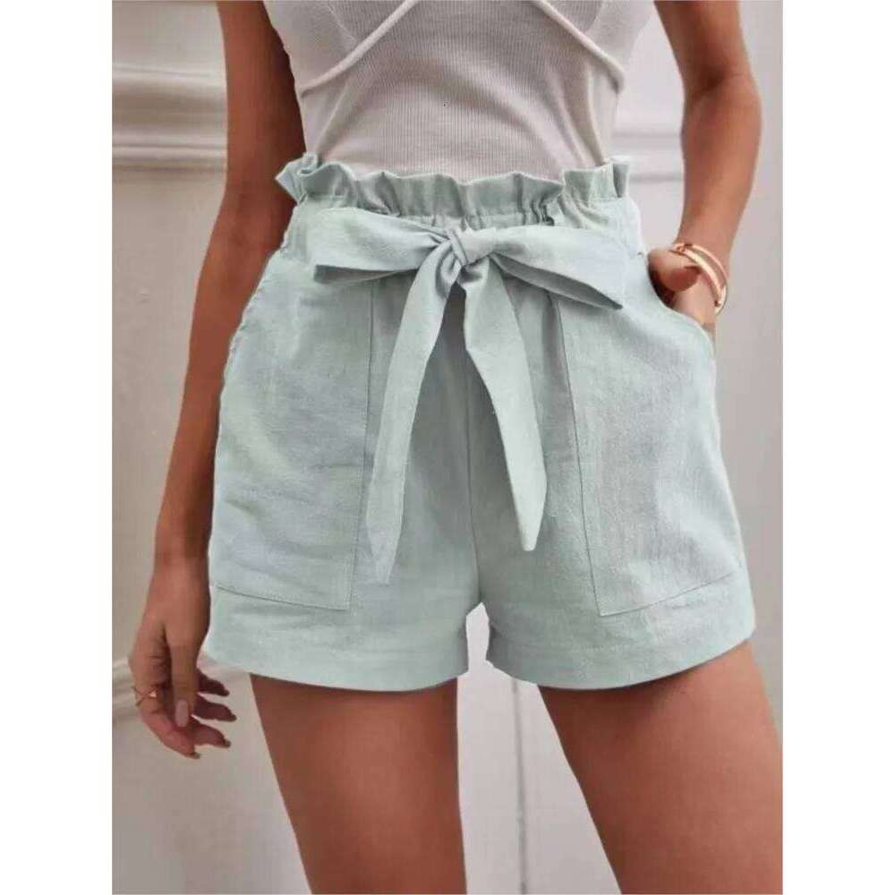 Summer Casual Solid Shorts For Women Fashion High Waist Pockets Lace-Up Pants Female Holiday Beach Sports Womens Clothing New XJ260305