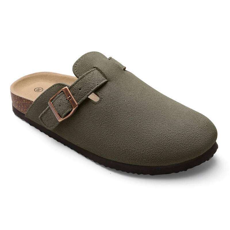 Kidmi Classic Genuine Suede Clogs Summer Men Beach Sandals Soft Nonslip Cork Slippers With Arch Support Slide