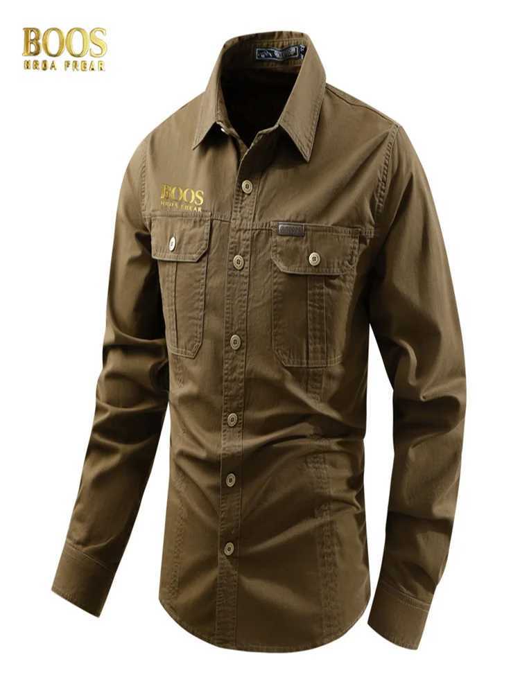 BOOSHRDAFREAuthentic Emblem Spring and Autumn Season New Shirts for Mens Long sleeved Pure Cotton Casual Solid Color Shirts for M260305