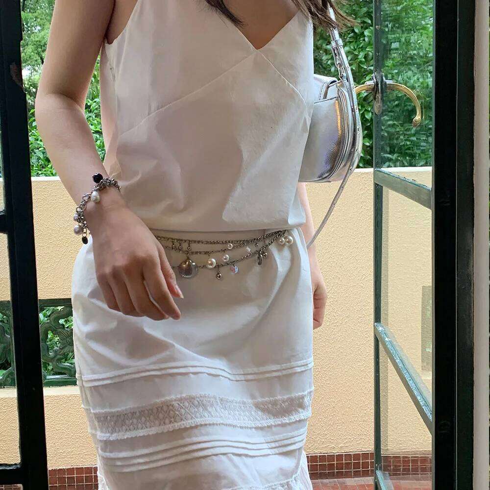 Body jewelry woman Pearl belly waist chain with Skirt Metal Chain Sexy Pendant Adjustable Navel Accessories sexy ty for women S260304