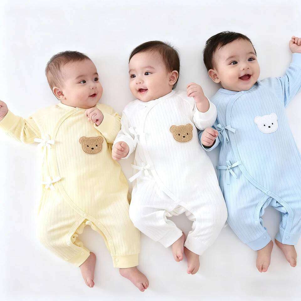 Boys Girls One Piece Outfit 100% Cotton Newborn Baby Long Sleeve Romper Infant Solid Knitting Thin Jumpsuit For Seasons Z260304