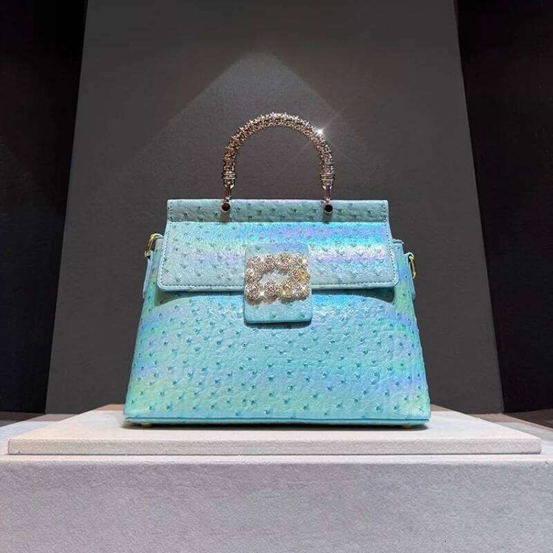 Luxury Brand Diamond 2025 New Handbag Real Leather Shoulder Crossbody Bag Ostrich Pattern For Women