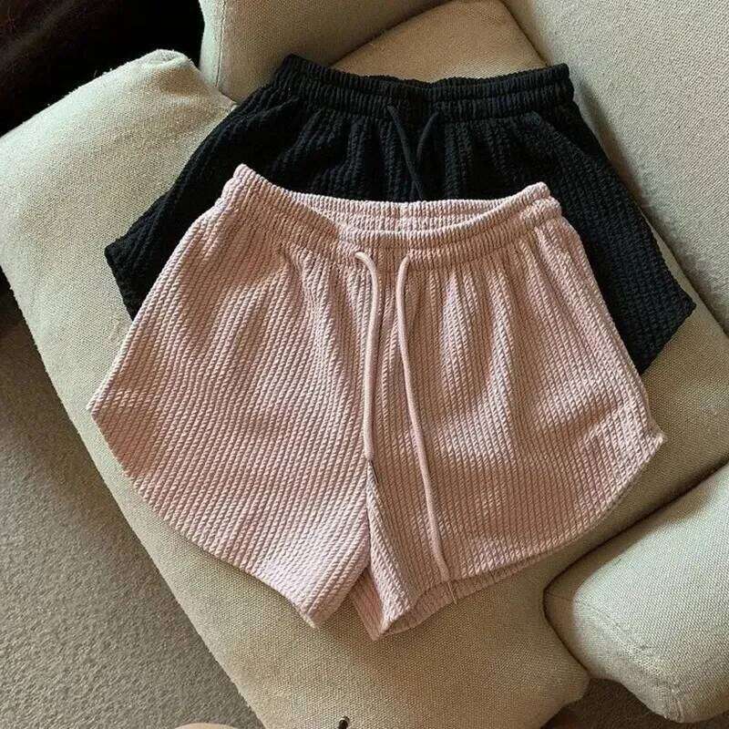 Summer High Elastic Lace Up Drawstring Wide Leg Sweat Short for Women Clothing Womens Shorts XJ260305