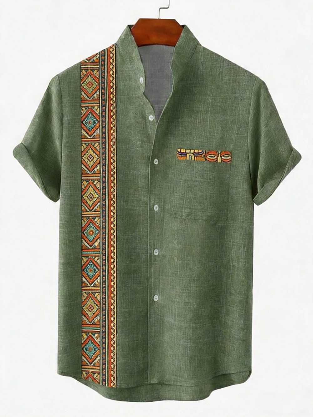 Mens Linen Short Sleeve Lapel Shirt Natural Ethnic Totem 3D Printed Shirt Hawaiian Vacation Social Party Shirt Fast Shipping M260305