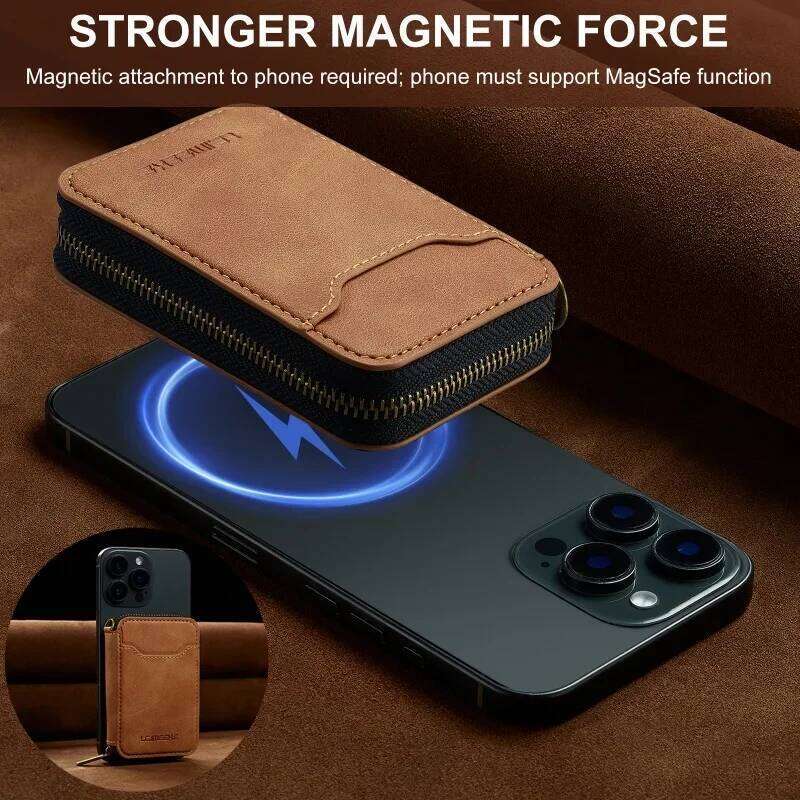 EUCAGR RFID Shielded Magnetic zipper Holder Wallet Premium Synthetic Leather for Phone & Cards, Compact Design, Ideal Gift C260304