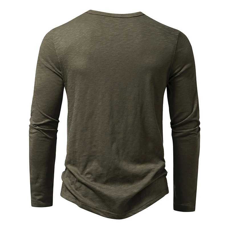 New Mens Cotton Henley T Shirt Long Sleeve T-Shirts Basic Casual Button Collar Breathable Daily Top Tees M260305