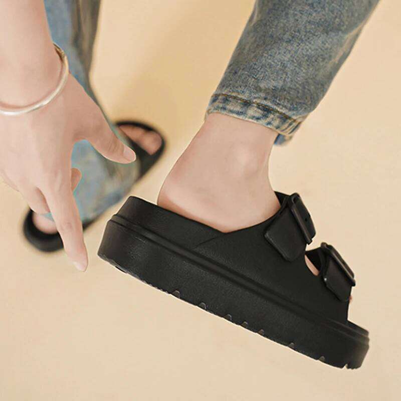 Kidmi Fashion Women Summer Beach EVA Flat Sandals Double Buckle Adjustable Slides Nonslip Casual Home Slippers