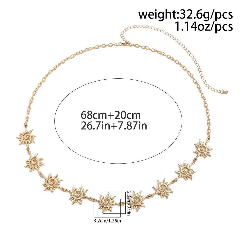 Bohemian Vortex Sun Waist for Women Body Layered Vintage Ethnic Style Totem Chain Belt Simple Decoration Accessories S260304