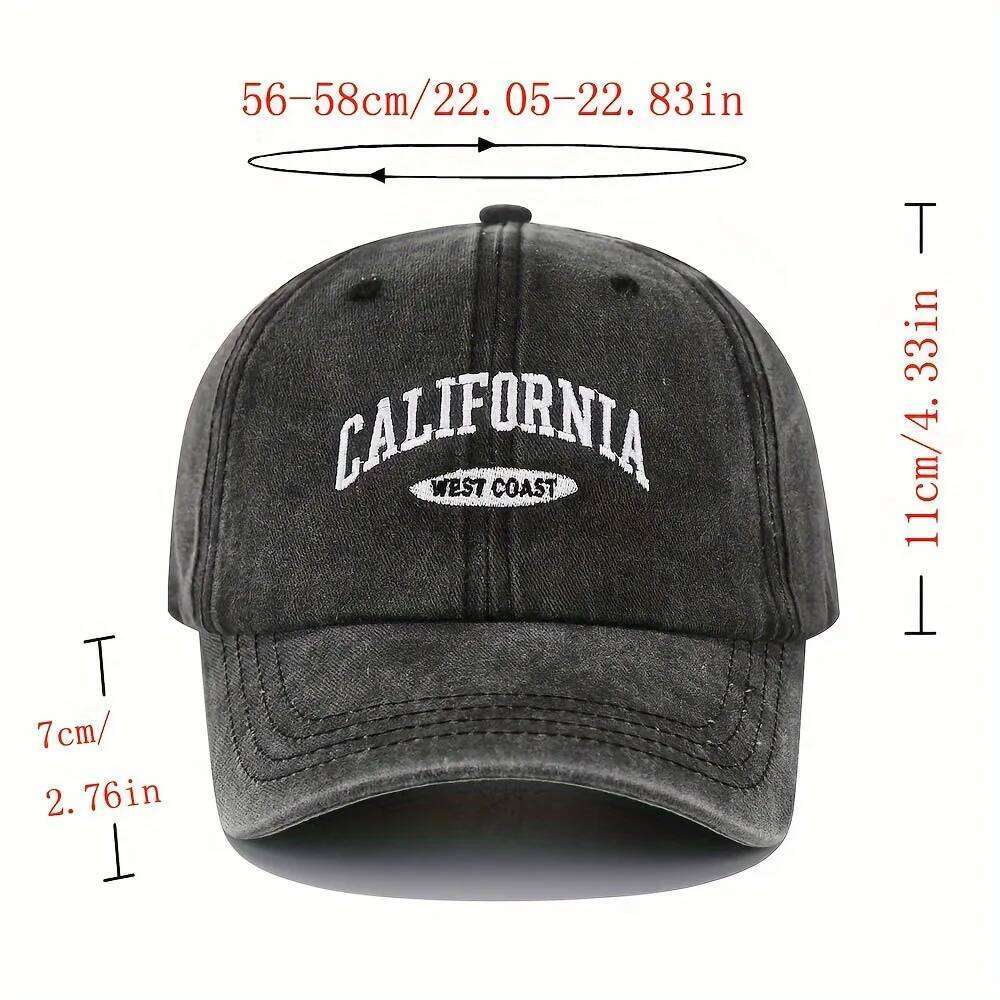 1PC Embroidered Baseball Cap On The West Coast Of California Vintage Style Pointed Lightweight Sun Resistant Sport Hat Y260304