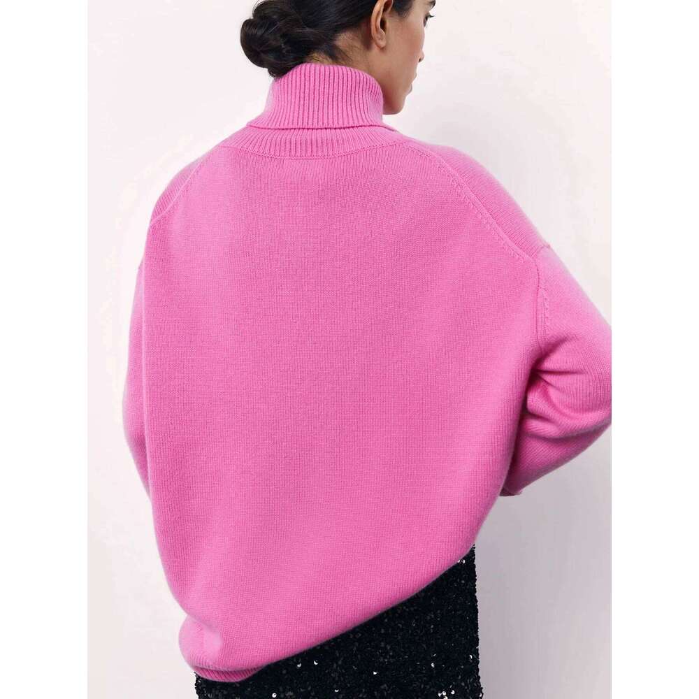 Korean Loose Turtleneck Knitted Sweater, Solid Color Comfortable Casual Knit Pullover Sweater,Women's Autumn and Winter XJ260305