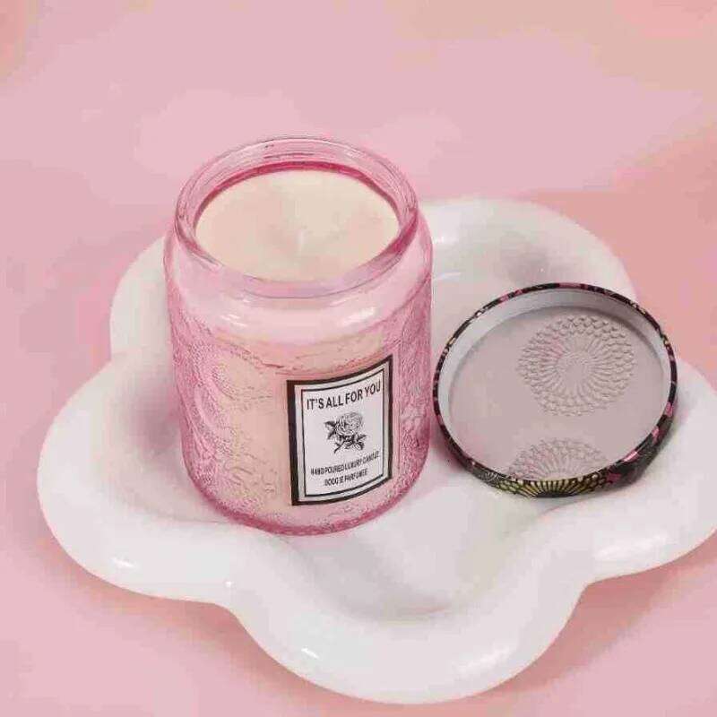 Soy Wax Candle Smokeless Aromatherapy Embossed Fragrance Glass Cup Home Decor Birthday Party Gift W260304 W260305