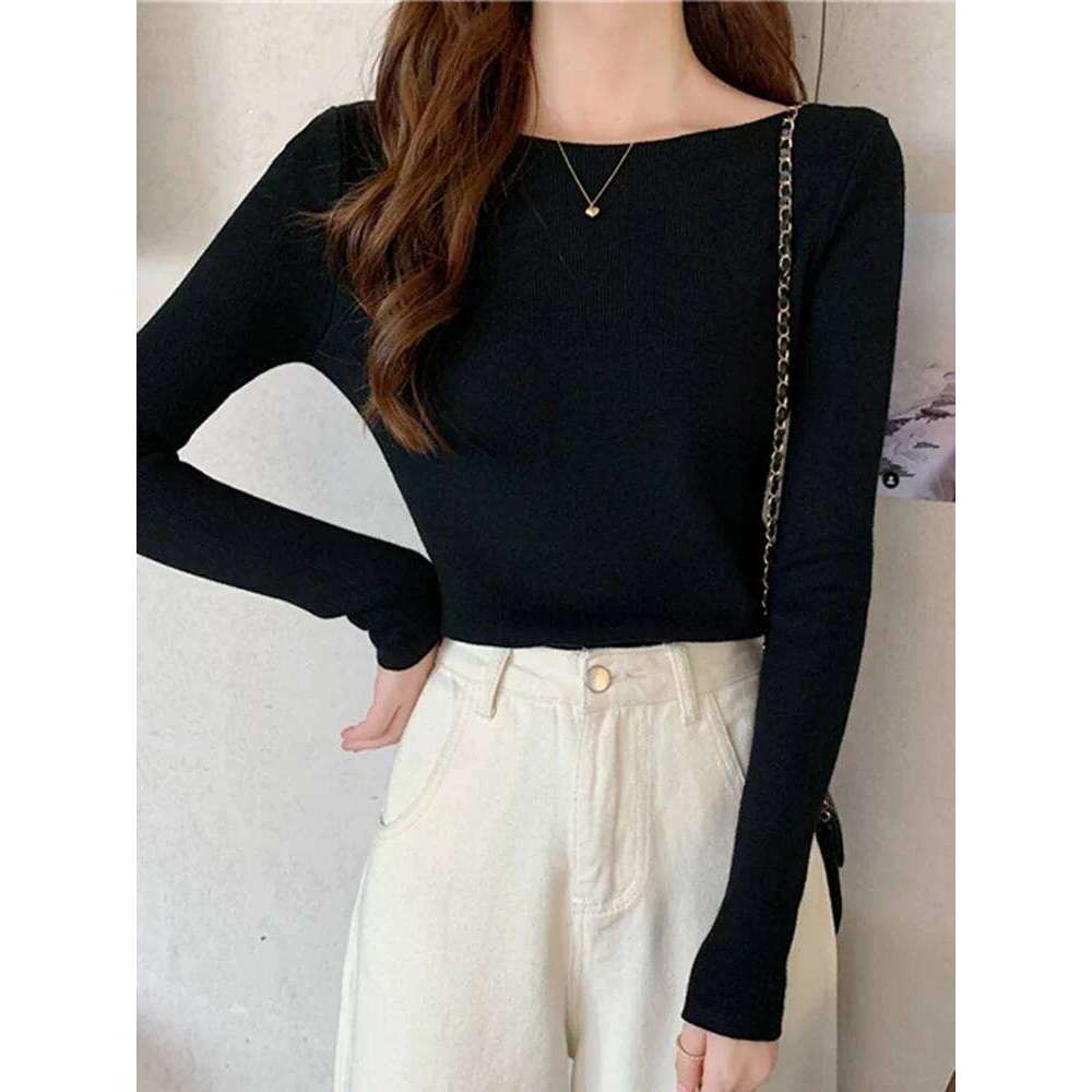 ITOOLIN Autumn Winter Women Sweaters Slash Neck Slim Knitted Pullovers chic Basic Solid Jumper Female Sweater Casual Jersey Tops XJ260305